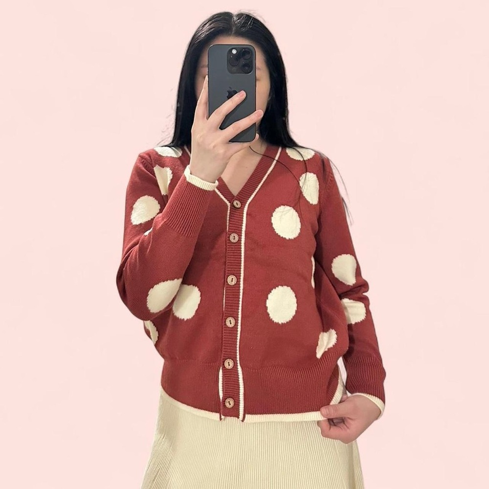 Polka Dot Cardigan Sweater - Red and White